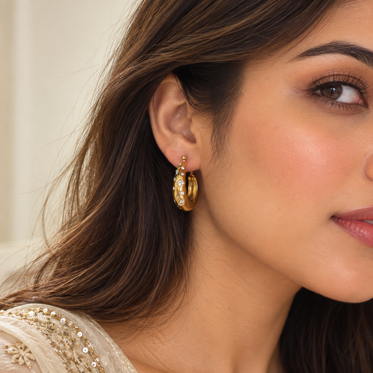Gold Crystal Hoops