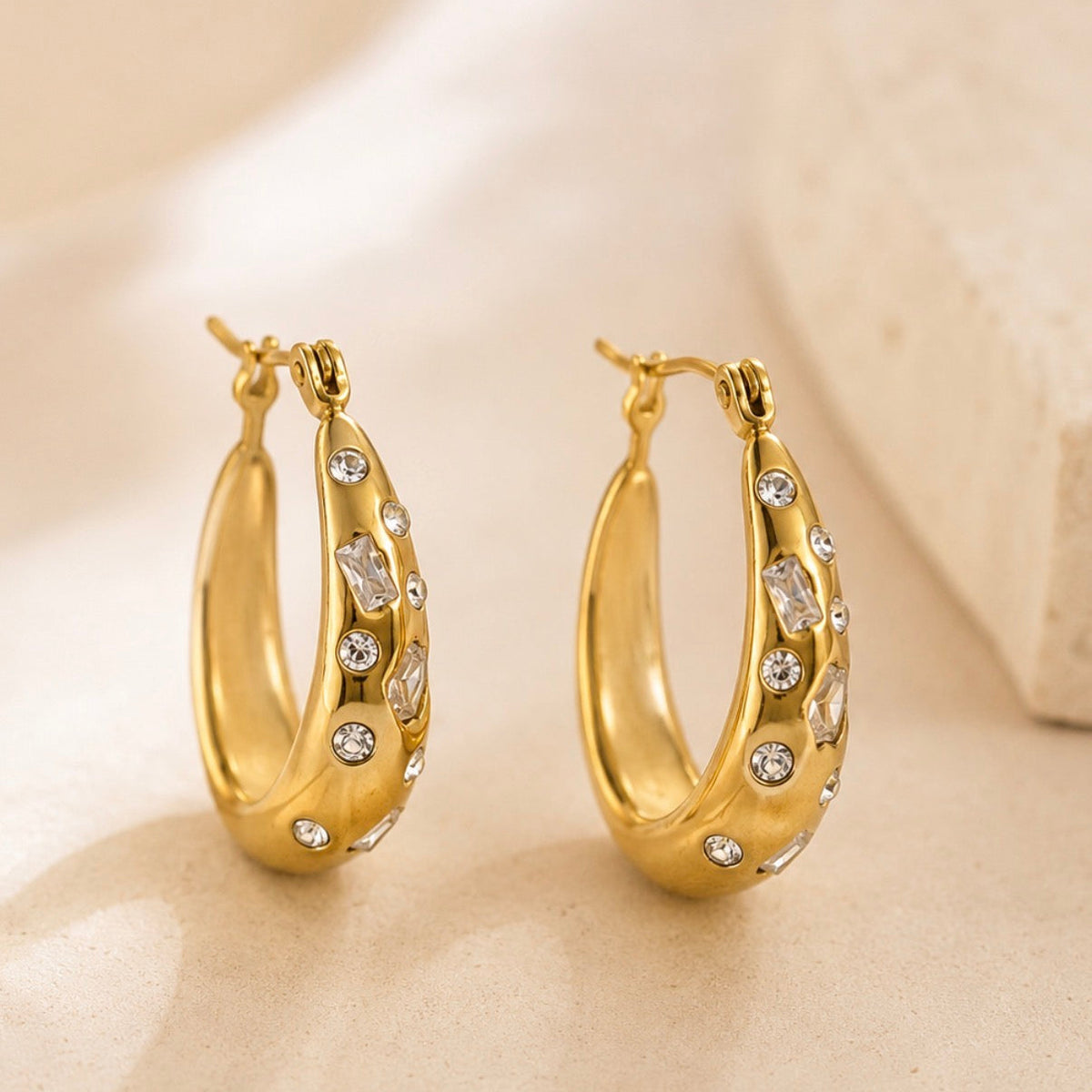 Gold Crystal Hoops